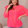 Cotton blouse with ruffles on the shoulders Pink neon