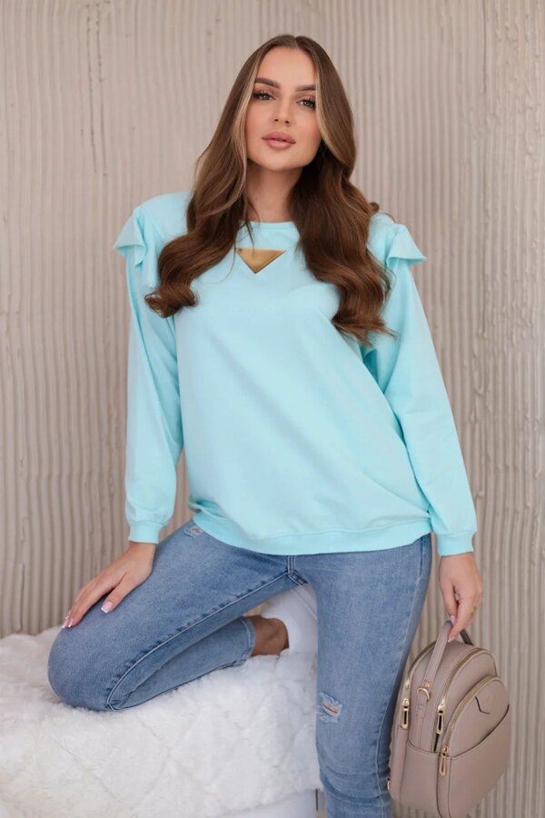 Cotton blouse with ruffles on the shoulders mint