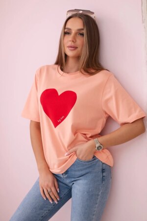 Cotton blouse with salmon heart print