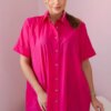 Cotton fuchsia shirt with short sleeves