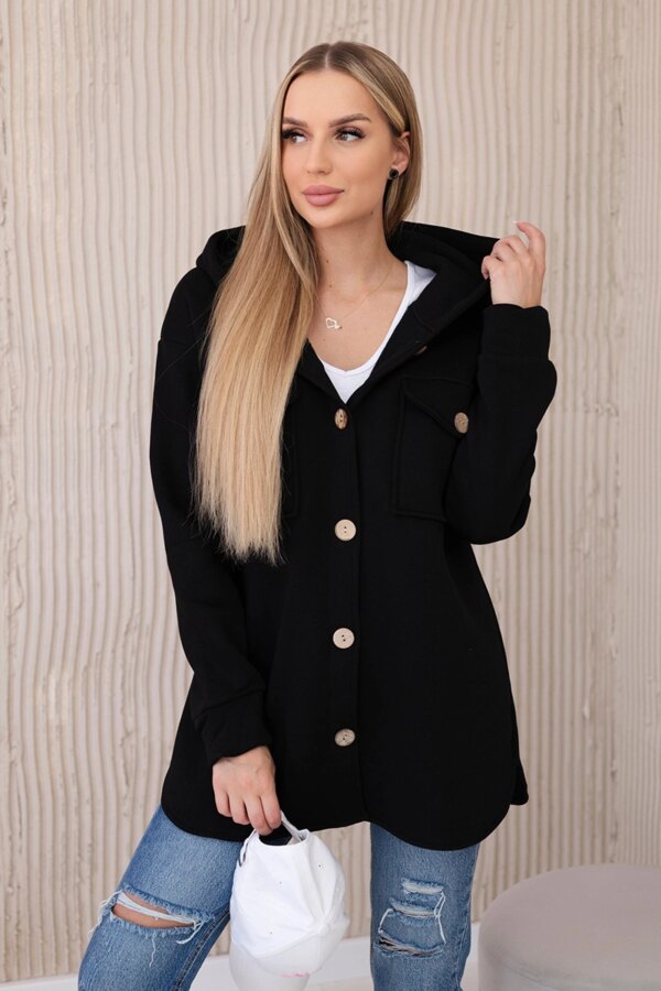 Cotton insulated sweatshirt with decorative buttons black