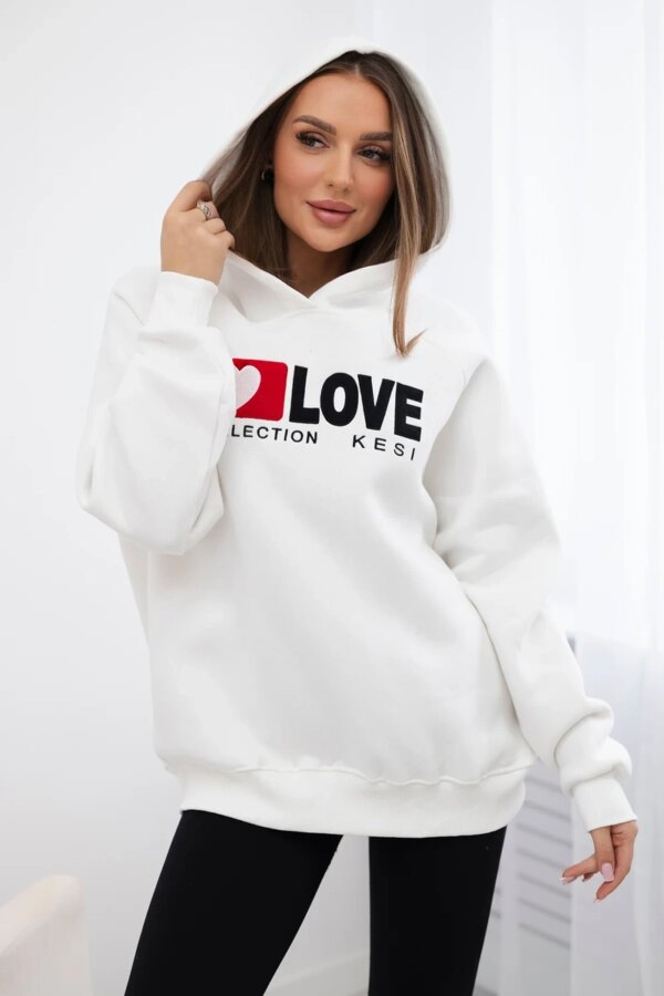 Cotton insulated sweatshirt with ecru hood