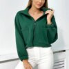 Cotton insulated sweatshirt with zipper in green color