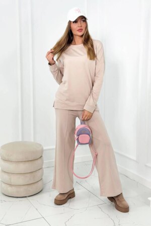 Cotton set Sweatshirt + Wide leg trousers light beige