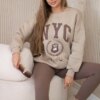 Cotton set insulated sweatshirt + dark beige leggings