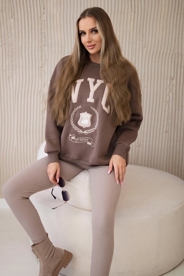Cotton set of insulated sweatshirt + leggings brown