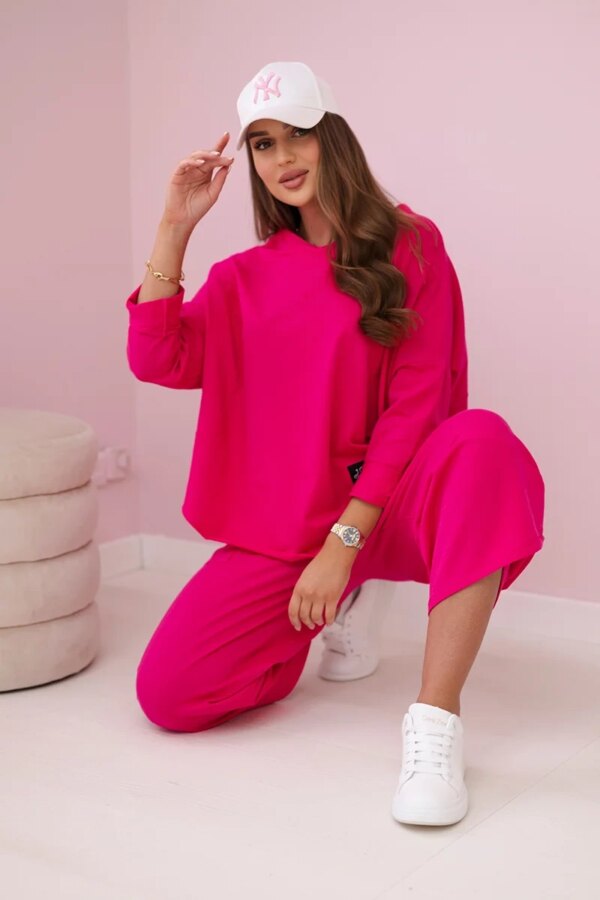 Cotton set of sweatshirt and pants fuchsia color