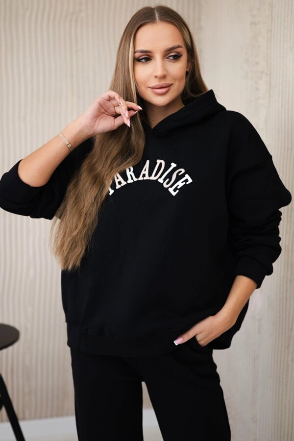 Cotton set with embroidered Paradise black inscription