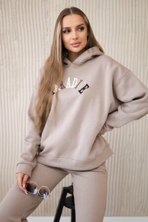 Cotton set with embroidered Paradise inscription dark beige