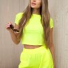 Cotton set with shorts in yellow neon color