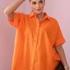 Cotton shirt with short sleeves in orange color