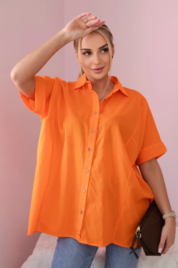 Cotton shirt with short sleeves in orange color