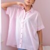 Cotton shirt with short sleeves in powder pink color