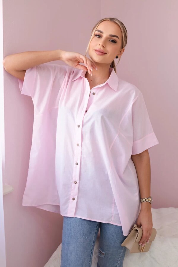 Cotton shirt with short sleeves in powder pink color