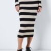 Cream-Black Ladies Striped Sweater Midi Skirt Noisy May Jaz - Ladies