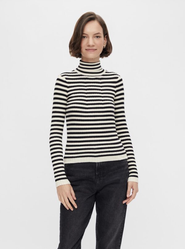 Cream-Black Striped Turtleneck Pieces Rista - Women