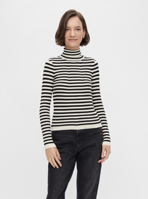 Cream-Black Striped Turtleneck Pieces Rista - Women