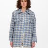 Cream-Blue Plaid Shirt Jacket ONLY Johanna