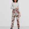 Cream-Brown Patterned Sweatpants Pieces Chilli - Women