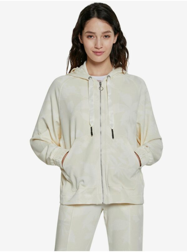 Cream Desigual Hoodie Zip Pintuck Camo - Women's
