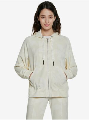 Cream Desigual Hoodie Zip Pintuck Camo - Women's