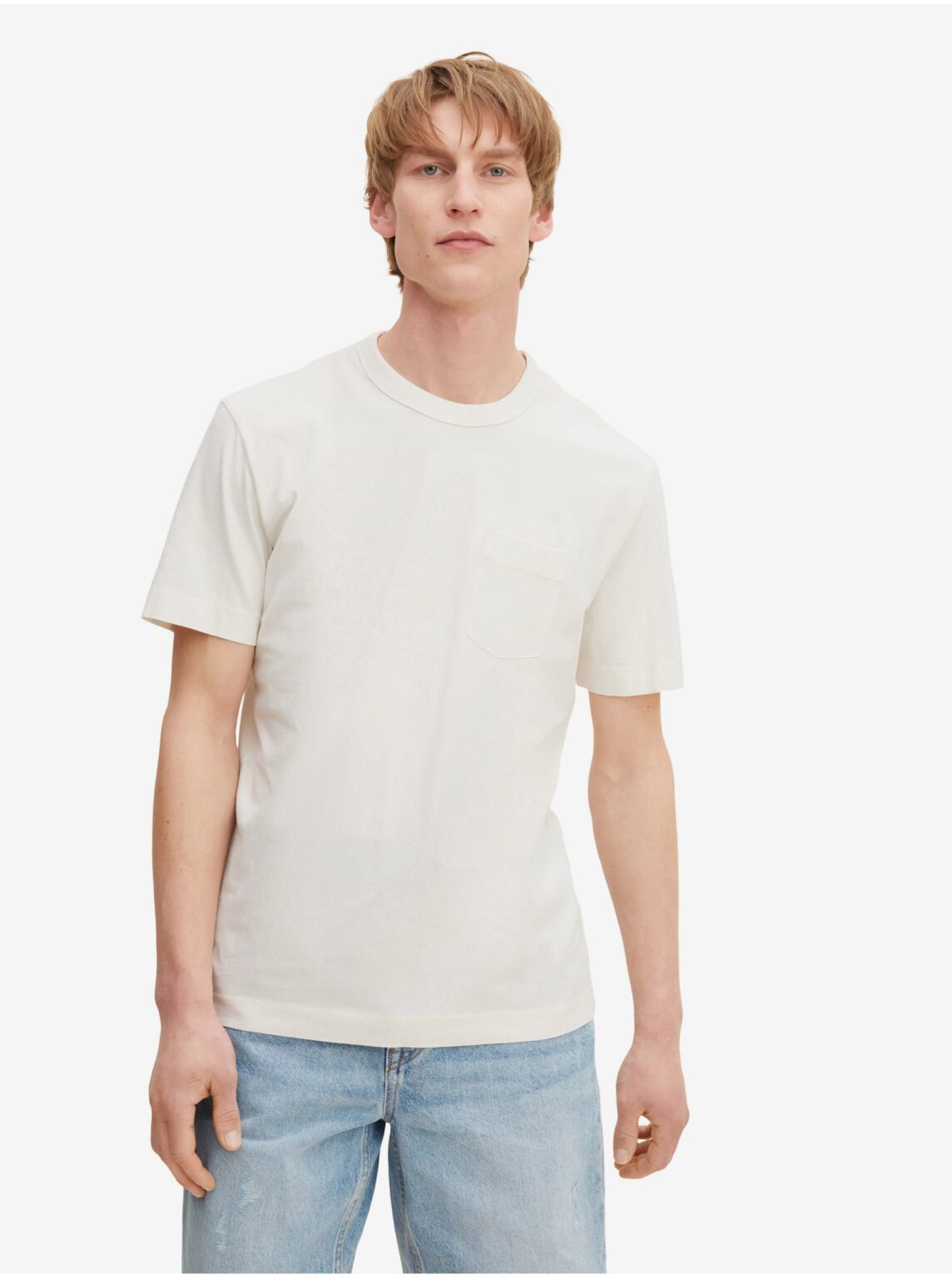 Cream Men's Basic T-Shirt with Tom Tailor Pocket - Men