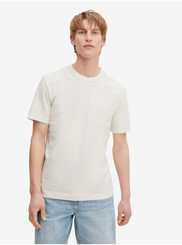 Cream Men's Basic T-Shirt with Tom Tailor Pocket - Men