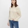 Cream T-Shirt with Ruffled Sleeves Pieces - Women