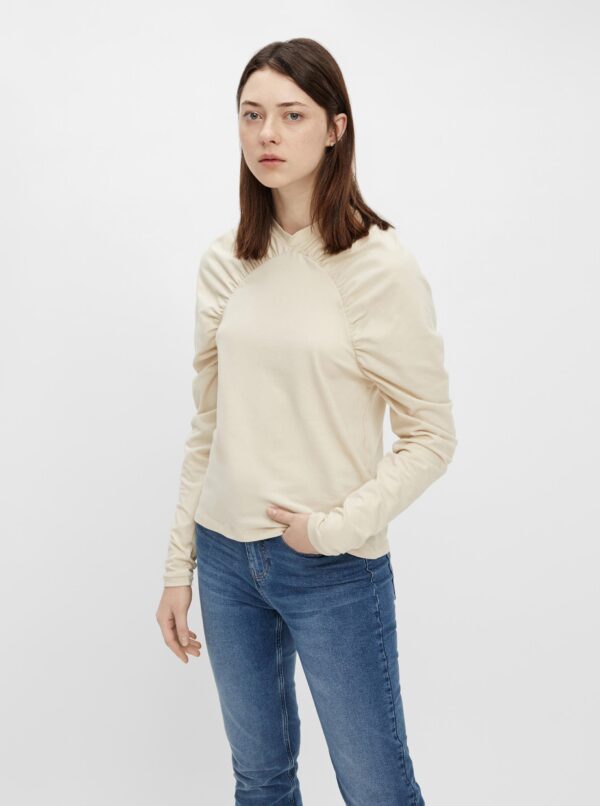 Cream T-Shirt with Ruffled Sleeves Pieces - Women
