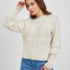 Cream Women's Patterned Sweater with Balloon Sleeves ORSAY - Women