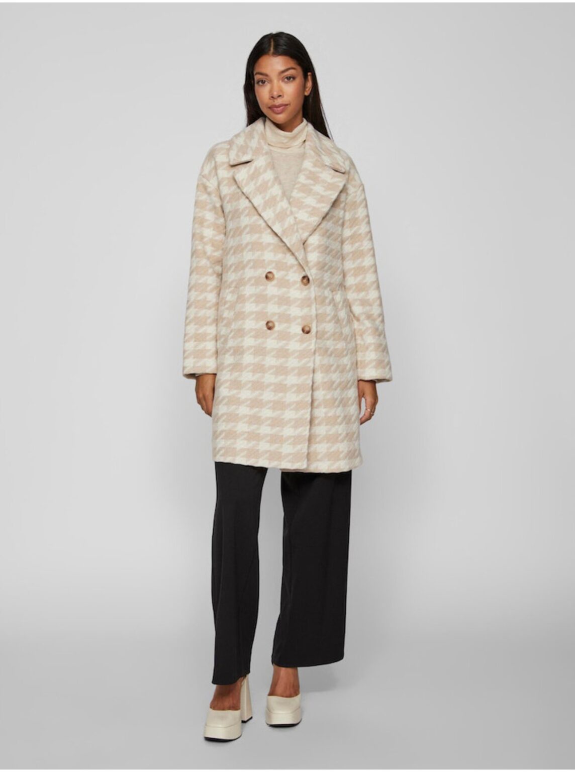 Cream-beige women's patterned coat VILA Vilunes - Women