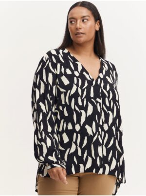 Cream-black patterned blouse with an elongated back Fransa - Ladies