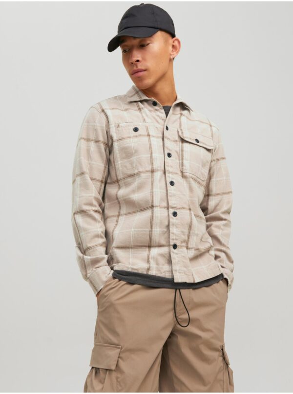 Cream checkered shirt Jack & Jones Ben - Men's