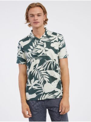 Cream-green men's flowered polo shirt LERROS - Men