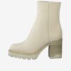 Cream leather ankle boots with heel Tamaris - Women's