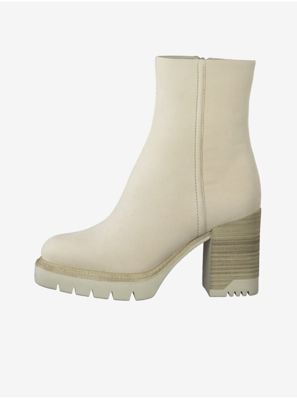 Cream leather ankle boots with heel Tamaris - Women's