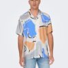 Cream men's patterned shirt with short sleeves ONLY & SONS Dab - Men's
