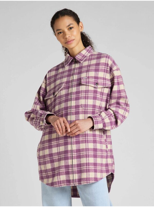 Cream-pink women's checkered shirt jacket with wool Lee - Ladies