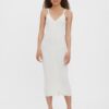 Cream ribbed sheath midi dress with straps VERO MODA Uzuri - Women