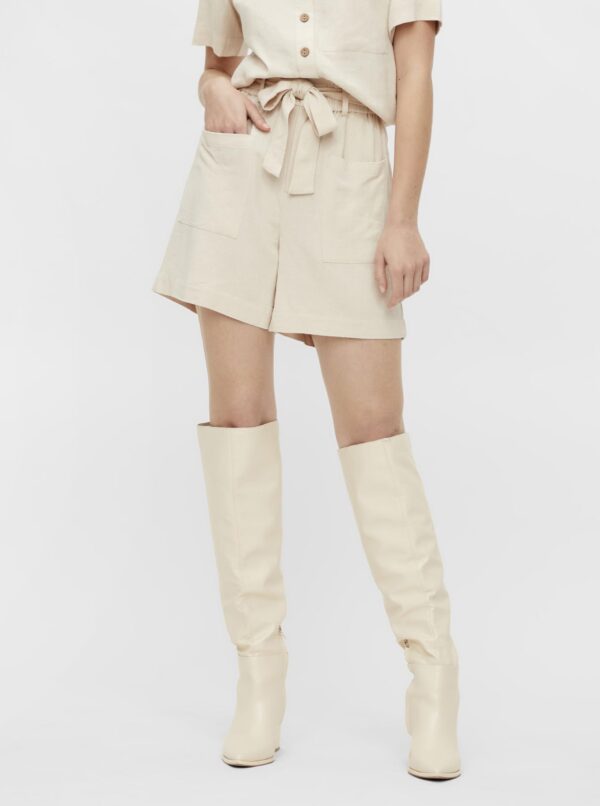 Cream shorts with linen blend. OBJECT Snakes - Women