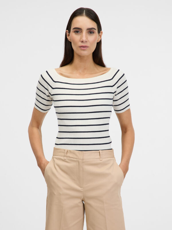 Cream women's T-shirt with three-quarter sleeves ORSAY - Women's