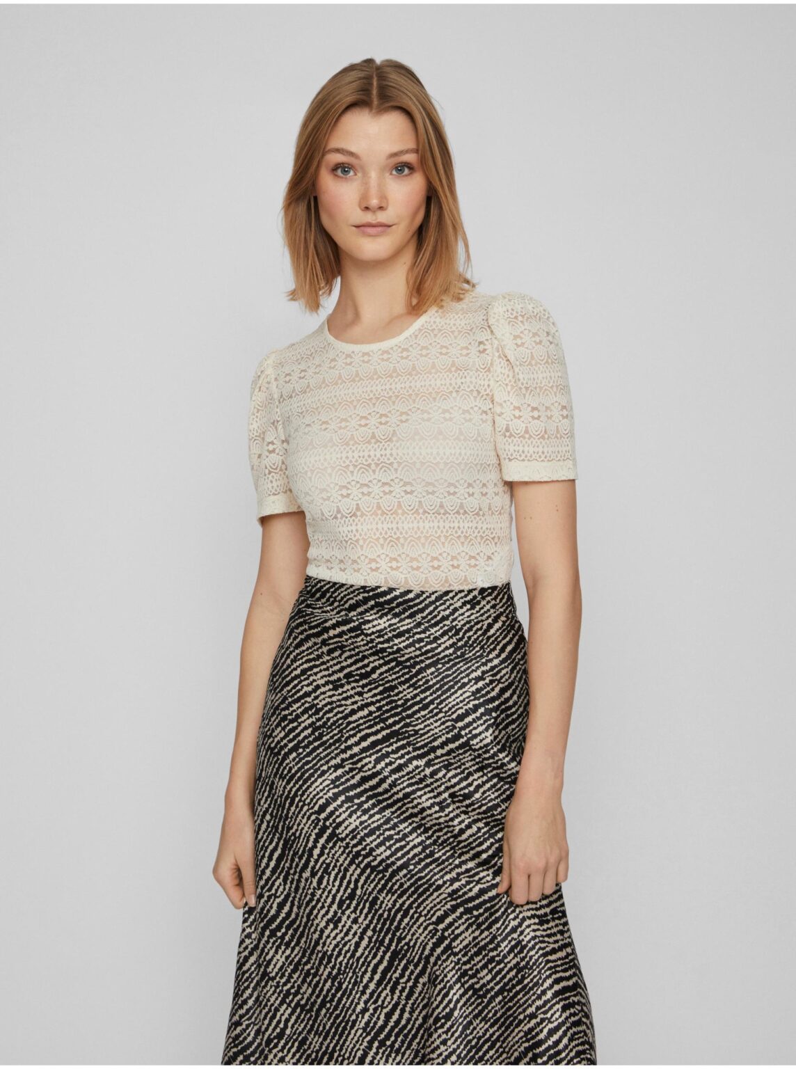 Cream women's lace T-shirt VILA Chikka - Women