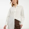 Cream women's long shirt with linen blend Fransa - Women's
