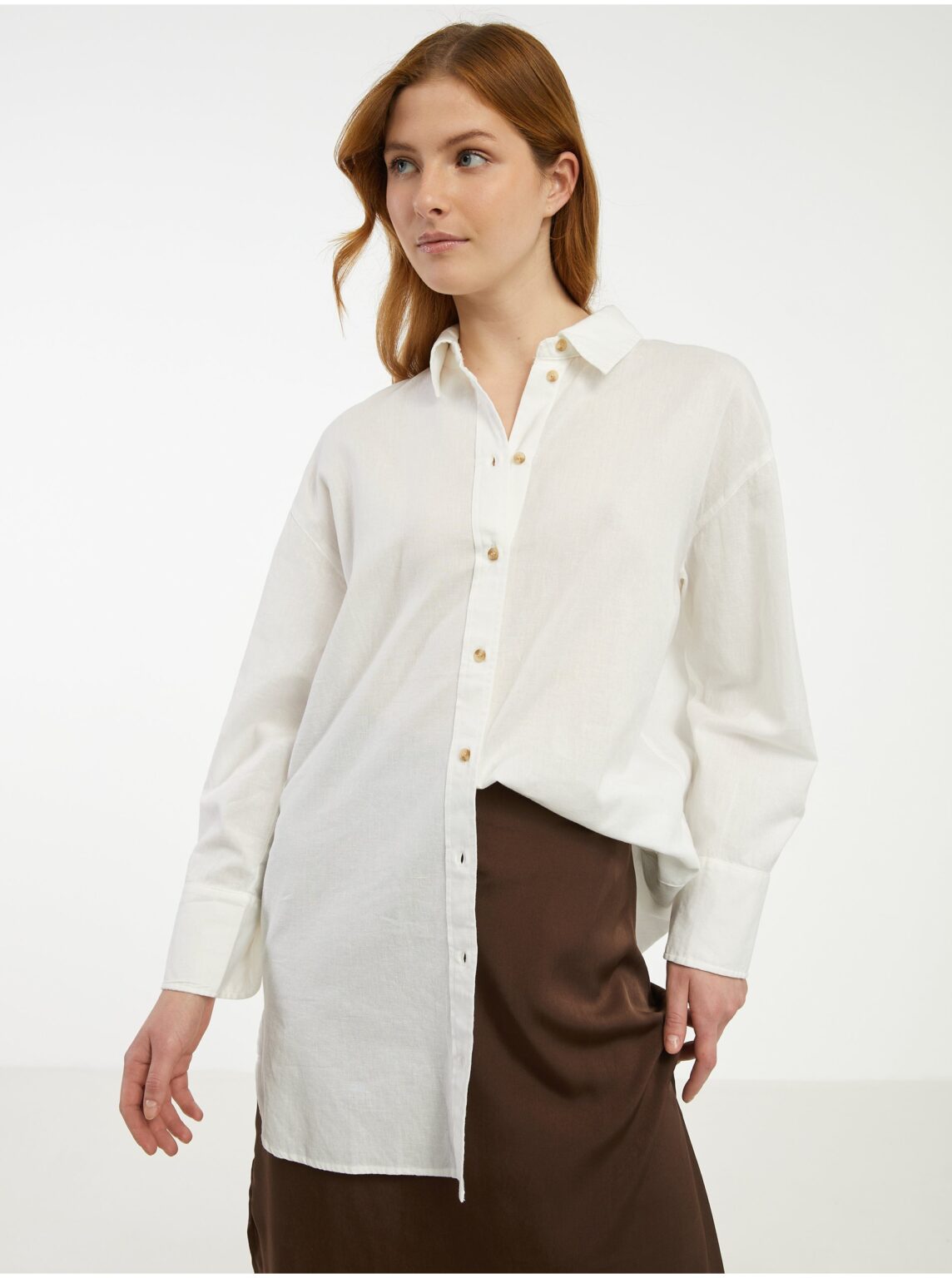 Cream women's long shirt with linen blend Fransa - Women's