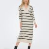 Cream women's striped sweater midi dress ONLY New Tessa - Women's