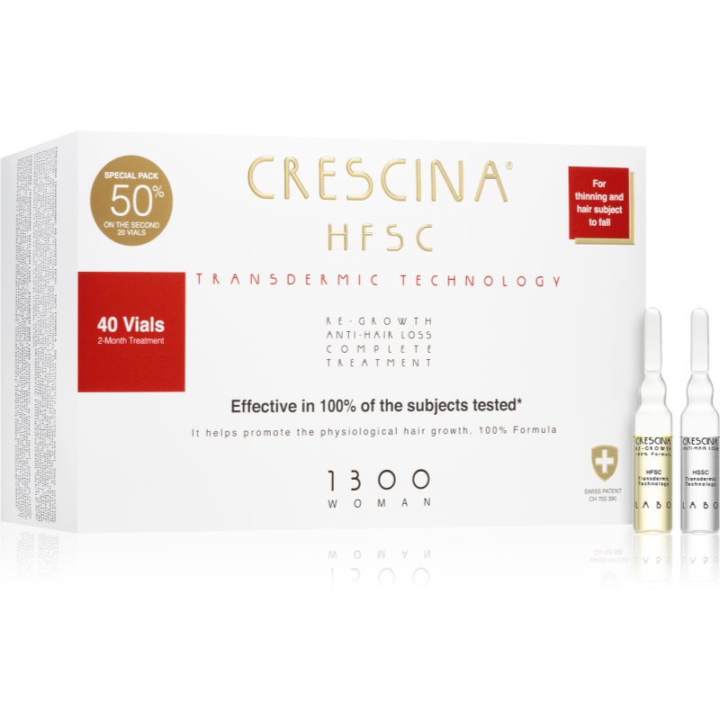Crescina Transdermic 1300 Re-Growth and Anti-Hair Loss hajnövekedés és hajhullás elleni ápolás hölgyeknek 40x3