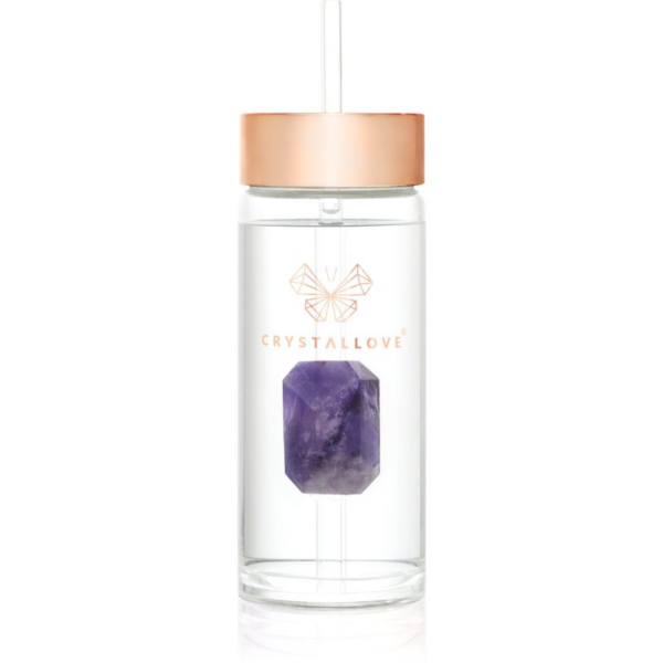 Crystallove Straw Water Bottle Kulacs szívószállal Amethyst 400 ml