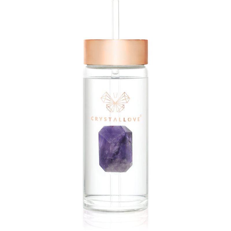 Crystallove Straw Water Bottle Kulacs szívószállal Amethyst 400 ml