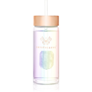 Crystallove Straw Water Bottle Kulacs szívószállal Hologram - Clear Quartz 400 ml