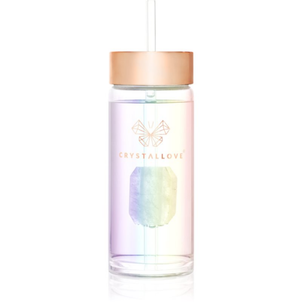 Crystallove Straw Water Bottle Kulacs szívószállal Hologram - Clear Quartz 400 ml